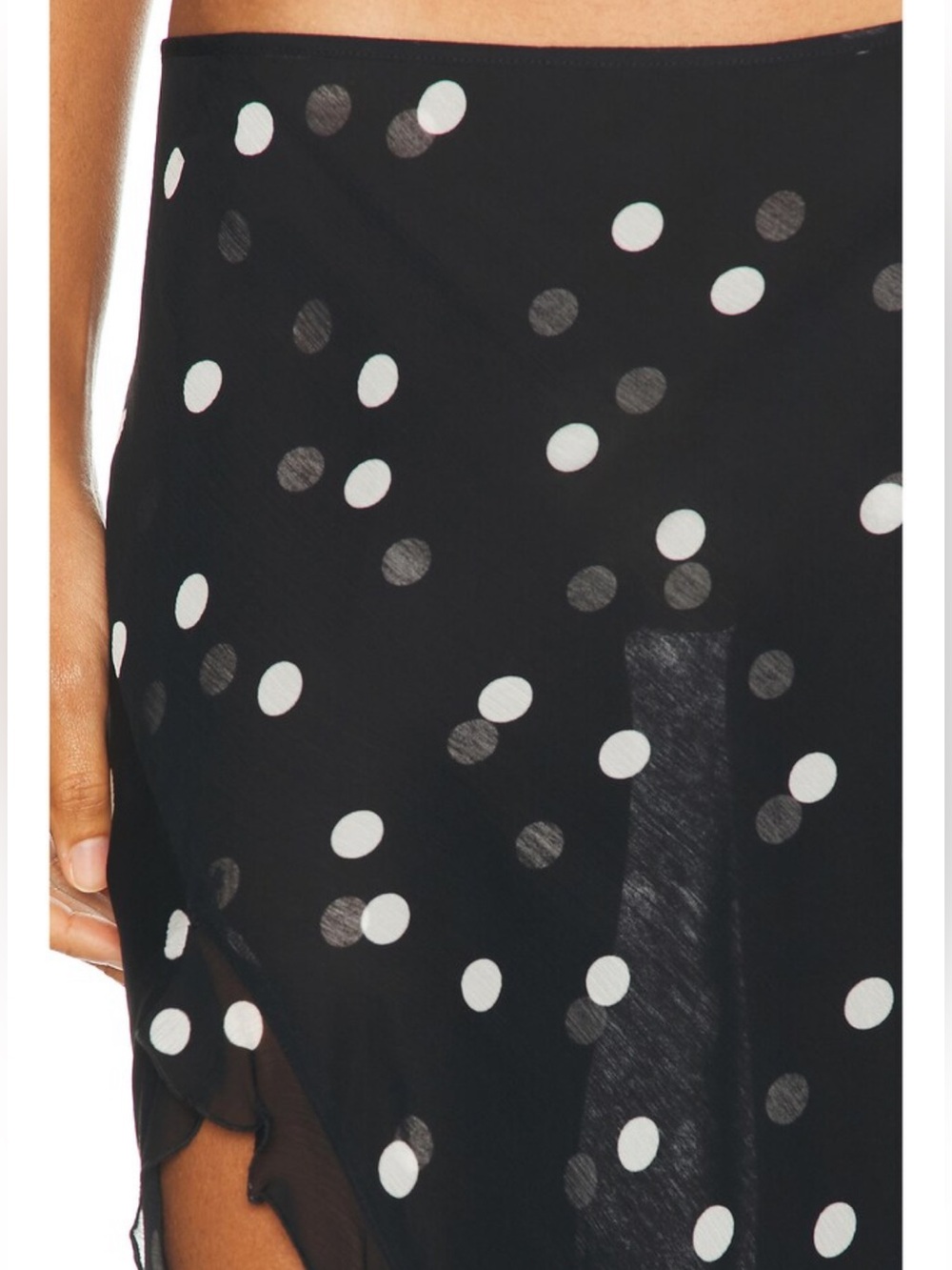 PRISCAVERA Ruffled High Slit Skirt in Black and White Polka Dot - Picture 5 of 9